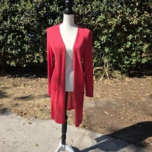 J. Jill Red Open-Front Knit Cardigan SzM 100% Linen